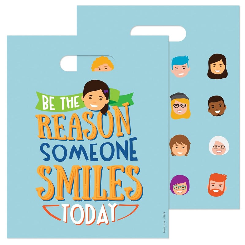 Practicon Smiling Memojis 8" x 10" Dental Giveaway Bag, Dental Hygiene Patient Care Goodie Bag, Dentist Office Plastic Gift Bags, 100 Pack - Image 1